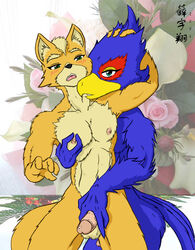 anthro color falco_lombardi fox fox_mccloud front_view fur furry furry_only gay interspecies male male_only multiple_males no_humans nude pheasant star_fox tagme yaoi zenmigawa