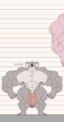 anthro balls bara big_muscles big_penis buster_moon flaccid furry height_chart hyper_muscles koala male male_only muscles muscular nude penis remert sing_(movie) solo solo_male standing