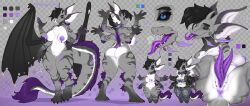 2_penises 4_arms anthro anus ass black_body black_claws black_fur black_hair black_markings breasts canid canine claws diphallia diphallism dragon fox fur furred_dragon furred_tail futanari genitals grey_body grey_fur hair herm hermaphrodite hi_res hybrid inno-sjoa intersex mammal mane markings model_sheet multi_arm multi_genitalia multi_limb multi_penis penis purple_anus purple_mane purple_penis purple_tongue pussy solo tail teeth tongue white_body white_fur