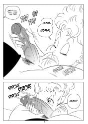 1boy 1girls comic dragon_ball english_text fellatio funsexydragonball one_eye_closed page_7 page_number panchy panchy_(dragon_ball) panchy_briefs stroking_penis sucking_balls vegeta