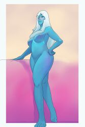 1girls blue_diamond_(steven_universe) blue_skin blush breasts cartoon_network coqo diamond_authority female gem_(species) nipples nude solo steven_universe