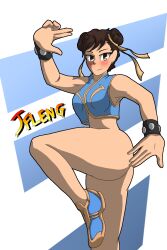 1girls ass bottomless chun-li female female_focus female_only girl jfleng no_panties no_pants solo street_fighter street_fighter_alpha thick thick_ass thick_hips thick_thighs