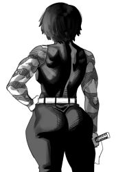 1girls ass back back_muscles back_view backboob big_ass big_butt black_and_white burn_scar female female fully_clothed hand_on_hip incinerated_art jujutsu_kaisen looking_away muscles muscular muscular_female scar short_hair tank_top turtleneck zenin_maki