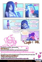 2024 blue_skin chapter_1 comic comic_page cosplay ebluberry end_page english_text overwatch overwatch_2 purple_hair purple_skin short_hair tracer_(cosplay) widowmaker_(cosplay)