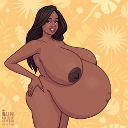 1girls belly big_belly big_breasts breasts bunintheoven dark-skinned_female dark_skin disproportional female female_only huge_belly huge_breasts hyper_belly hyper_breasts hyper_pregnancy maserati_xxx nipples nude outie_navel pregnant solo solo_female