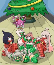 5girls angry ball_gag black_hair blue_eyes bondage bound breasts christmas christmas_tree crossover female female_only femsub fire_emblem fire_emblem_engage gag gift glasses green_eyes grey_hair hortensia_(fire_emblem) indoors josha_(zelda) liko_(pokemon) long_hair looking_at_viewer medium_hair multicolored_hair multiple_girls naked_ribbon nijigaoka_mashiro nintendo oyama_mahiro pink_eyes pink_hair pokemon pokemon_horizons protoy restrained ribbon short_hair small_breasts smile tears_of_the_kingdom the_legend_of_zelda tree very_long_hair