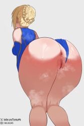 1girls absurd_res anus artist_name artist_website artoria_pendragon artoria_pendragon_(lancer) ass bent_over blonde_hair braided_hair fate/grand_order fate_(series) female female_only leotard leotard_aside pussy rear_view saber solo steam thick_ass thick_thighs tied_hair tiramisu44 white_background