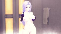 1girls aicandii big_breasts indie_virtual_youtuber koikatsu middle_finger naked_female renhentai shower steam tattoo virtual_youtuber vtuber