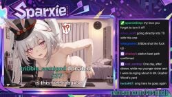 ai_assisted ai_generated cosmicil english_text female honkai:_star_rail small_breasts sparkle_(honkai:_star_rail) sparxie_(honkai:_star_rail) streaming surprised surprised_expression twitch