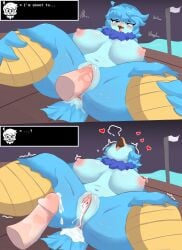 ahe_gao anthro ass avian big_ass big_breasts birbmabe bird blue_body clover_(undertale_yellow) cum cum_in_pussy cum_inside cute_face erect_nipples feathers furry martlet_(undertale_yellow) penetration sex undertale_yellow vaginal_penetration