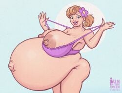 1girls belly big_belly big_breasts bra breasts bunintheoven female female_only huge_belly huge_breasts hyper_pregnancy nipples outie_navel pregnant solo solo_female text