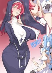 1futa 1girls bangs bangs_between_eyes big_dom_small_sub big_penis blowjob blue_dress blue_hair blush blush_lines blushing braid braided_hair braided_twintails breast_curtains breasts bunny_ears bunny_girl censored censored_penis clothed clothing cross crucifix crucifix_earrings dress drool drooling duo english english_text erect_nipples_under_clothes erection fellatio female female_pervert finger_to_mouth fully_clothed futa_on_female futanari gasp gasping hair hair_between_eyes hand_to_mouth hand_to_own_mouth height_difference heterochromia hololive hololive_japan houshou_marine human hushing idol imminent_sex large_breasts leebongchun licking_penis light-skinned_female light-skinned_futanari light_skin long_hair looking_at_another looking_at_partner looking_down nipple_bulge nipples nipples_visible_through_clothing nun nun's_habit nun_outfit off_shoulder off_shoulder_dress oral oral_sex penis rabbit_ears red_eyes red_hair saliva saliva_string shh shushing sidelocks size_difference small_sub_big_dom smaller_female smaller_futanari smile standing thick_thighs tight_clothing tight_dress tongue tongue_out two_tone_hair usada_pekora virtual_youtuber white_dress white_hair wide_hips yellow_eyes