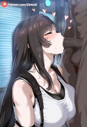 1boy 1girls ai_generated big_breasts blowjob blowjob_face blush cleavage closed_eyes clothed_female_nude_male dark-skinned_male dark_skin fellatio female final_fantasy final_fantasy_vii galxy gintoai hearts_around_head interracial large_breasts long_hair oral outdoor outdoor_sex outdoors penis penis_in_mouth saliva sleeveless sucking sucking_penis tifa_lockhart uncensored wet