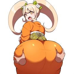 1girls ai_generated angry angry_face annoyed annoyed_expression ass big_ass big_butt blonde_hair brat bratty danganronpa danganronpa_2:_goodbye_despair grabbing_ass grabbing_butt heavy_bottom kimono looking_back mouth_open novelai orange_eyes saionji_hiyoko self_upload shortstack tagme twintails