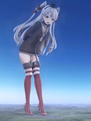 1girls 3d amatsukaze_(kantai_collection) building city giantess high_heels kantai_collection nandeyanengts thighhighs twintails white_hair yellow_eyes