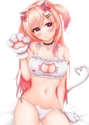 bikini cat_ears_hairband cat_gloves cat_tail catgirl_costume cleavage_cutout heart_tail hearts_in_eyes kimu_hatusen nina_momose project_nebula