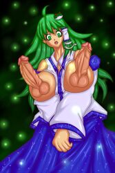 bad_pixiv_id balls diphallia diphallism kichi multi_balls multi_genitalia multi_penis night outdoors penis penis_nipples penis_transformation sanae_kochiya touhou transformation unusual_genitalia_placement unusual_penis_placement what