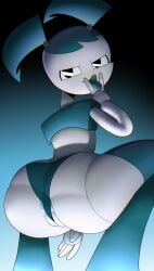 1girls android ass big_ass jenny_wakeman my_life_as_a_teenage_robot nickelodeon pale_skin panties pussy_floss robot squatting stupidsmut thighhighs xj-9 xj9