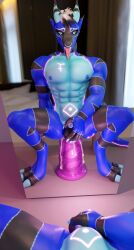 2023 3d_(artwork) abs anthro barazoku biceps big_muscles biped black_sclera blue_body blue_eyes chastity_cage chastity_cage_only chastity_device chastity_device_only digital_media_(artwork) dildo dragon dreamyelf facial_piercing first_person_view hi_res huge_dildo looking_at_self looking_at_viewer male metal_chastity_cage mirror mirror_reflection muscular muscular_anthro muscular_male muscular_sub mythological_creature mythological_scalie mythology nose_piercing nose_ring pecs piercing pubic_tattoo reflection ring_piercing scalie sex_toy solo submissive submissive_anthro submissive_male submissive_pov tongue tongue_out xargos