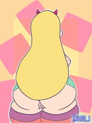 ass_focus backboob backwards big_breasts blonde_hair blue_eyes clothed dress_lift dress_pull fake_horns female female_only haaus_b heart_cheeks huge_ass huge_breasts long_hair massive_ass no_underwear pawg pussy revealing_clothes socks solo solo_female star_butterfly star_vs_the_forces_of_evil tight_clothing transparent_body underass