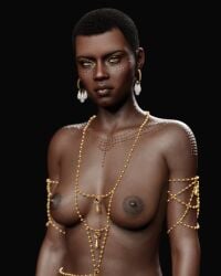 1girls 3d african african_female black_hair breasts dark-skinned_female dark_skin dat3d earrings female female_only jewelry necklace nipples short_hair solo solo_female topless