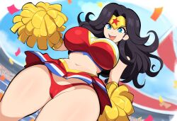 ai_generated cameltoe cheerleader cheerleader_uniform curvaceous dc dc_comics female large_breasts mullon novelai panties pom_poms public solo stadium stadium_background superheroine thick_thighs wonder_woman wonder_woman_(series)