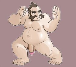 artist_request balls bara chuck_(pokemon) facial_hair flaccid male male_only muscles muscular nintendo nude penis pokemon solo solo_male