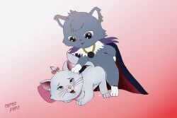 accessory anthro blue_eyes bodily_fluids bow_ribbon cape clothing crossover cum dian_(jewelpet) disney domestic_cat dominant dominant_male duo ear_piercing ear_ring felid felin feline felis female feral fur genital_fluids grey_body grey_eyes grey_fur hair_accessory hair_ribbon hairbow jewelpet jewelpet_(species) male male/female mammal marie_(aristocats) piercing ribbons ring_piercing sanrio sega sega_toys sex super_kubo the_aristocats white_paws young