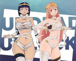 2girls breasts drawfag egyptian female gina_chamber latla_mirah menat_(cosplay) mummy_costume street_fighter tagme thick_thighs undead_unluck