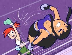 alien alien_girl alien_humanoid blackfire boxing boxing_gloves boxing_match boxing_ring boxing_shorts cartoon_network dc dc_comics female female_focus female_only foster's_home_for_imaginary_friends frankie_foster human komand'r netto-painter tamaranean teen_titans uppercut warner_brothers