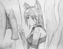 ahri ahri_a_walla balls big_penis cum cum_on_body cum_on_upper_body cumshot fox_ears fox_tail foxfire_ahri gesture horse horsecock infernal_series league_of_legends sketch straight traditional_media_(artwork) v veins