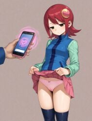 ai_generated blush capcom hypnosis mayl_sakurai mega_man mega_man_battle_network mind_control panties sakurai_meiru skirt_lift