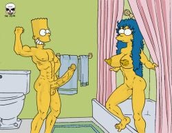 20th_century_fox 20th_century_studios bart_simpson bathroom biceps flexing flexing_bicep incest incest_(lore) incestuous_desire large_breasts large_penis marge_simpson naked naked_female nude nude_female tagme the_fear the_simpsons