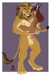 2018 5_fingers anthro balls black_nose brown_fur caracal closed_eyes duo feline female fur inkrend lion male mammal nude open_mouth penetration penis sex simple_background standing straight tan_fur teeth tongue yellow_fur