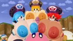 1boy 2023 3d 3girls anger_vein big_breasts blue_hair breasts collaborative_paizuri colored_nipples dra111_(artist) dragon316 flamberge_(kirby) francisca_(kirby) hat heart huge_breasts kirby kirby_(series) kirby_star_allies large_breasts large_penis nintendo nipples paizuri penis pink_body red_hair the_three_mage_sisters triple_paizuri yellow_hair zan_partizanne