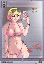 belly_button_piercing big_breasts big_thighs bikini bikini_bottom bikini_top blonde_female blonde_hair blonde_hair blonde_hair_female blue_eyes fortnite fortnite:_battle_royale gwen_poole gwendolyn_poole gwenpool hourglass_figure iisfernado light-skinned_female light_skin marvel marvel_comics nipple_bulge phone pierced_belly_button piercing pink_hair seductive seductive_eyes seductive_female seductive_look seductive_mouth seductive_pose seductive_smile selfie taking_photo taking_picture taking_selfie thick thick_legs thick_lips thick_thighs two_tone_hair