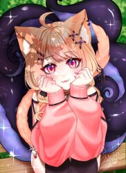 blonde_hair cat_ears cat_tail catgirl face_markings female_only red_eyes squchan_(vtuber) virtual_youtuber vyugen