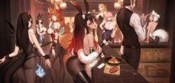 alcohol bar bartender black_hair blindfold blonde_hair blue_eyes blue_hair brown_eyes brown_hair bunny_ears bunny_girl bunny_suit bunny_tail bunnygirl bunnysuit cat_ears catgirl collar cuffs demon demon_girl drinking drinks ear_fluff earrings eye_covered fangs fluffy_ears food fox_ears fox_girl fruit fur fur_boa gold_accessory hair_ornament horns inviting jewelry kirih kirih_(sword_scream) kirih_shiraishi latex latex_gloves latex_thighhighs looking_at_viewer meat miqo'te o'sha_fae-ilja_(character) opera_gloves orange_drink orange_eyes orange_hair piercing_gaze pink_hair ponytail purple_eyes red_eyes red_hair rice shrimp stockings succubus sunglasses sunglasses_on_head tail tall_female tall_male tattoo thigh_highs thighs white_hair xraydreads_(artist)