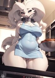 1girls ai_generated anthro anthro_only apron apron_only basketmuffin big_breasts blue_eyes breasts cooking curvy dragon female female_dragon female_only female_pokemon food furry furry_only hi_res nintendo nipple_bulge pokemon pussy reshiram smile solo solo_female thick_thighs wide_hips