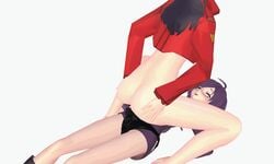 3d anal anal_sex animated ass blush clothing crossover misato_katsuragi neon_genesis_evangelion purple_hair strap-on yuri zone-tan