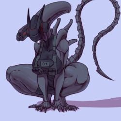 alien alien_(franchise) alien_girl big_breasts crouching drasai non-human solo_female tail xenomorph