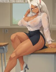 1girls ai_generated amiral_ai bimbo bimbo_body breasts brown_skin cleavage dark-skinned_female dark_skin female high_heels indoors large_breasts long_hair miniskirt miruko my_hero_academia naughty_face rabbit_ears red_eyes rumi_usagiyama short_skirt skirt stable_diffusion teacher white_hair