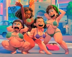 4girls abby_park aged_up ass barefoot bikini boobs breasts butt disney edit edited_screencap feet female female_only fuckgirl hips mei_lee mei_lee_(human) miriam_mendelsohn multiple_girls pixar priya_mangal tits toes torule34 turning_red wide_hips