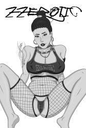 2023 artist_name black_and_white black_hair black_lipstick cameltoe chains comic comic_panel curvaceous curvy curvy_figure erect_nipples eyelashes female female_focus female_only free_fire garena long_hair looking_at_viewer manga panties shaved_pussy smile smiling smiling_at_viewer spread_legs spreading z_girl zzerotic