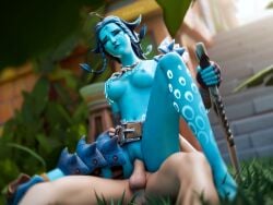 1boy 1boy1girl 1girls 3d 3d_(artwork) armor armored_female armored_gloves belt belt_buckle blender blender_(software) blue_body blue_eyes blue_hair blue_skin drdrigg female female_focus female_on_top female_penetrated fortnite fortnite:_battle_royale gia_(fortnite) gloves interracial male necklace outdoor_sex outdoors outside outside_sex pierced_ears piercing piercings sex sunlight sword tagme