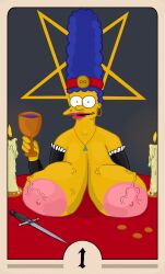 1girls 20th_century_fox 20th_century_studios areola big_areola big_breasts blue_hair breasts busty candle card dagger enormous_breasts female female_only gigantic_breasts hair_blue huge_breasts large_breasts magic marge_simpson milf nipples solo solo_female tarot tarot_card the_magician_(tarot) the_simpsons top_heavy_breasts unknown_artist veins voluptuous voluptuous_female yellow-skinned_female yellow_body yellow_skin