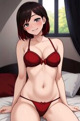 1girls ai_generated black_hair blush leukocrisp looking_at_viewer rwby short_hair silver_eyes smile solo_female summer_rose tagme