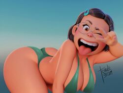 1girls aged_up ahe_gao ass bent_over big_breasts big_butt bikini blush blushing boobs breasts butt curvaceous disney female female_only glasses hair_ornament hairclip hips huge_butt looking_at_viewer mei_lee mei_lee_(human) one_eye_closed open_mouth pixar thighs tits tongue_out torule34 turning_red upper_teeth v v_over_eye wide_hips