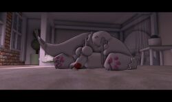 3d after_sex anthro artist_request ass cum cum_drip cum_in_ass cum_on_body cum_on_feet cum_on_floor excessive_cum furred_dragon roblox robloxian source_request tagme white_fur