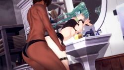 1boy 1girls 3d 3d_animation animated bathroom bathroom_sex bimbo black_shirt dark-skinned_male dark_skin doggy_style dominant_male duo femsub finana_ryugu goth goth_girl green_hair groping groping_breasts groping_from_behind hairbun hairbuns koikatsu kurosanji light-skinned_female light_skin maledom mirror nijisanji nijisanji_en no_sound on_the_phone phone phone_call self_upload sex sex_from_behind shirt_lift short_hair sink skirt skirt_lift snowbunny standing standing_doggy_style standing_sex straight submissive_female thatvincent twintails vaginal_penetration video virtual_youtuber vtuber